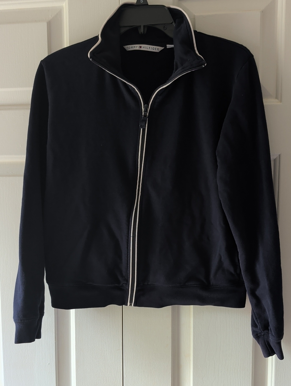 Tommy Hilfiger Navy Zip-Front Bomber Jacket with White Piping